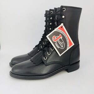 Justin Roper Kiltie Boots Women's Size 5 Black Leather